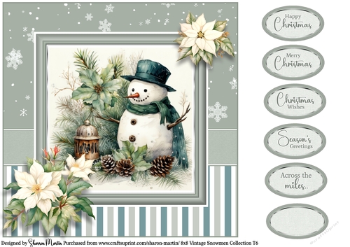 8x8 Vintage Snowmen 6 Card Front with Sentiments