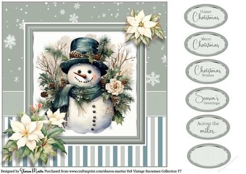 8x8 Vintage Snowmen 7 Card Front with Sentiments
