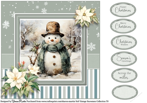 8x8 Vintage Snowmen 8 Card Front with Sentiments