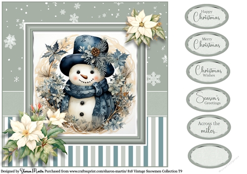 8x8 Vintage Snowmen 9 Card Front with Sentiments