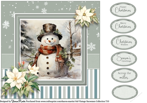 8x8 Vintage Snowmen 10 Card Front with Sentiments