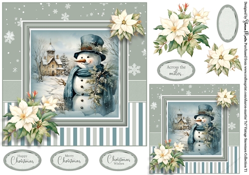 7x7 Vintage Snowmen 1 Card Front with Sentiments and Gift Tag