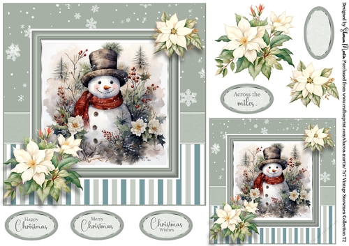 7x7 Vintage Snowmen 2 Card Front with Sentiments and Gift Tag