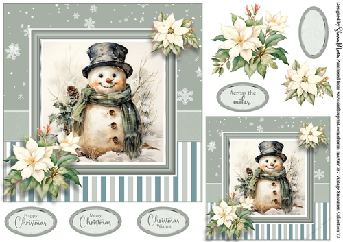 7x7 Vintage Snowmen 3 Card Front with Sentiments and Gift Tag