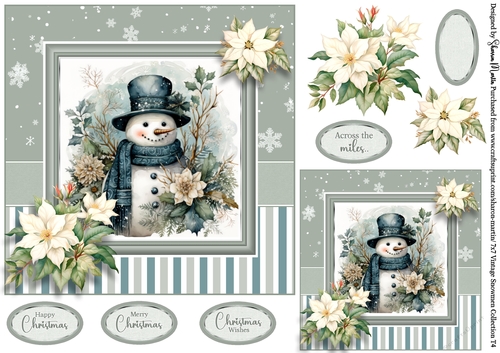 7x7 Vintage Snowmen 4 Card Front with Sentiments and Gift Tag