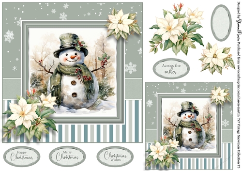 7x7 Vintage Snowmen 5 Card Front with Sentiments and Gift Tag