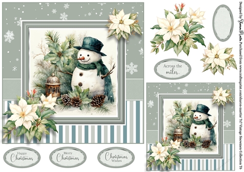 7x7 Vintage Snowmen 6 Card Front with Sentiments and Gift Tag