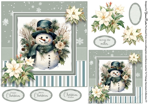 7x7 Vintage Snowmen 7 Card Front with Sentiments and Gift Tag