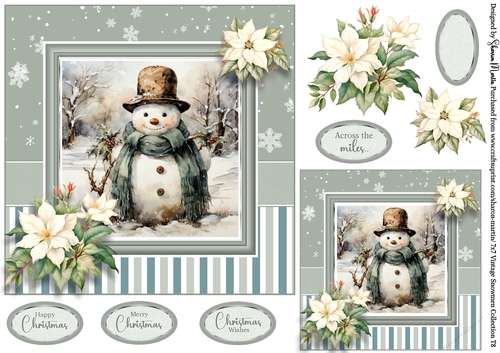 7x7 Vintage Snowmen 8 Card Front with Sentiments and Gift Tag