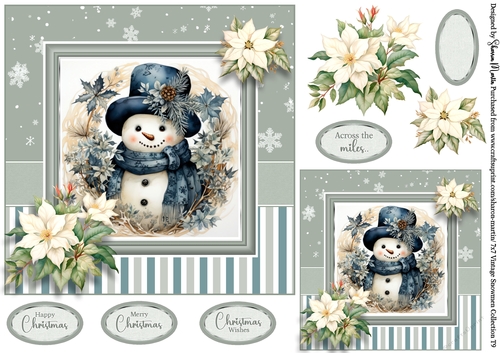 7x7 Vintage Snowmen 9 Card Front with Sentiments and Gift Tag
