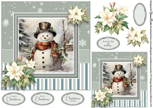 7x7 Vintage Snowmen 10 Card Front with Sentiments and Gift Tag
