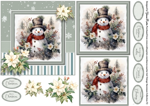6x6 Vintage Snowmen 2