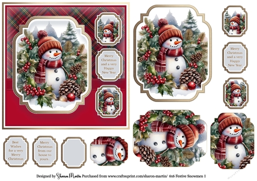 6x6 Festive Snowmen 1