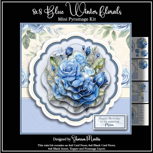8x8 Blue Winter Florals Mini Pyramage Kit - x4 A4 Sheets 