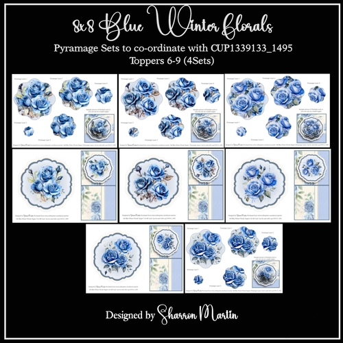 Blue Winter Florals Topper & Pyramage Sheets 6,7,8 & 9 - x8 A4 Sheets 