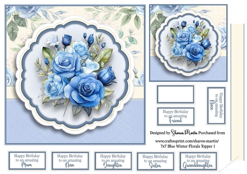 7x7 Blue Winter Florals T1- Quick Card