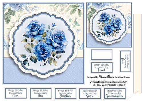 7x7 Blue Winter Florals T2 - Quick Card