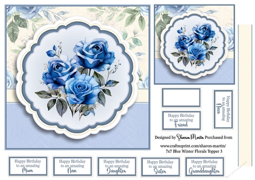 7x7 Blue Winter Florals T3 - Quick Card