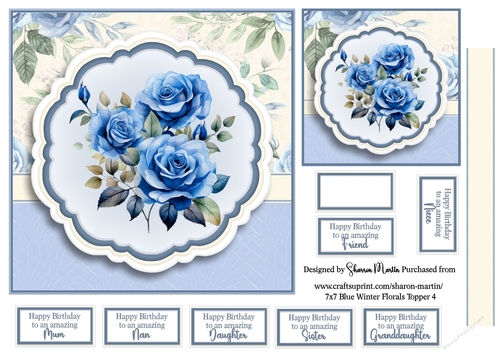 7x7 Blue Winter Florals T4 - Quick Card