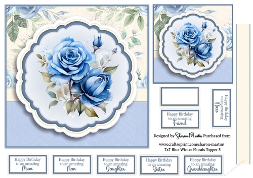 7x7 Blue Winter Florals T5 - Quick Card