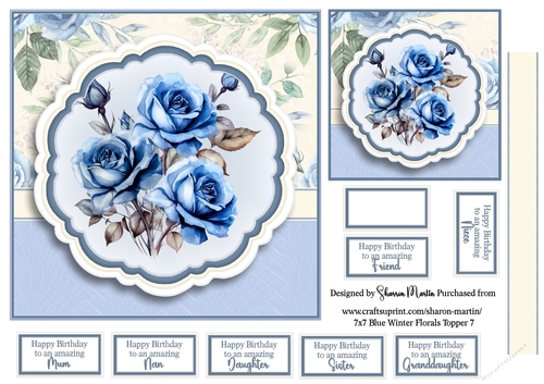 7x7 Blue Winter Florals T7 - Quick Card