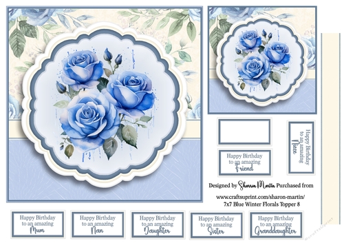 7x7 Blue Winter Florals T8 - Quick Card