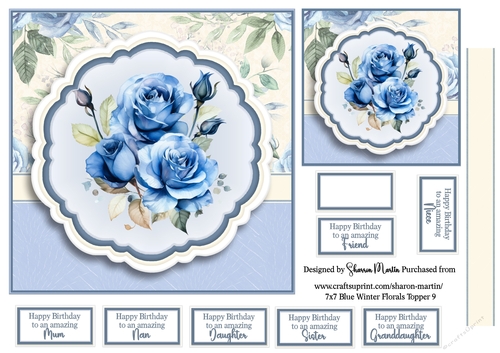 7x7 Blue Winter Florals T9 - Quick Card