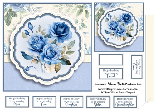 7x7 Blue Winter Florals T11 - Quick Card