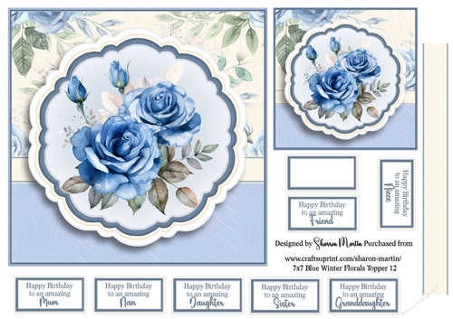 7x7 Blue Winter Florals T12 - Quick Card
