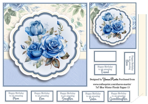 7x7 Blue Winter Florals T13 - Quick Card