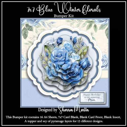 7x7 Blue Winter Florals Bumper Kit - x16 A4 Sheets