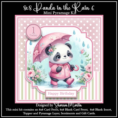 8x8 Panda in the Rain 6 Mini Kit - x5 A4 sheets 
