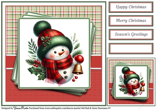 8x8 Red & Green Snowmen 47 Card Front, Gift Tag & Sentiments 