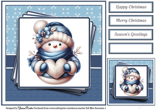 8x8 Blue Snowmen 1 Card Front, Gift Tag & Sentiments 