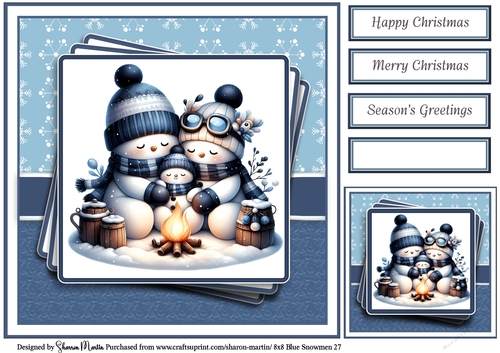 8x8 Blue Snowmen 27 Card Front, Gift Tag & Sentiments 