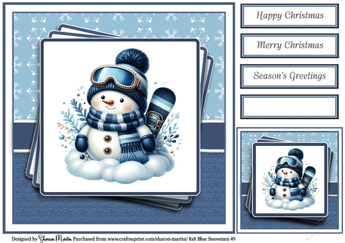 8x8 Blue Snowmen 49 Card Front, Gift Tag & Sentiments 