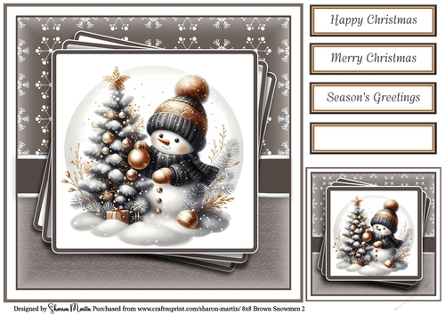 8x8 Black & Gold Snowmen 2 Card Front, Gift Tag and Sentiments 