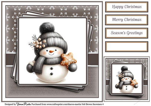 8x8 Black & Gold Snowmen 4 Card Front, Gift Tag and Sentiments 