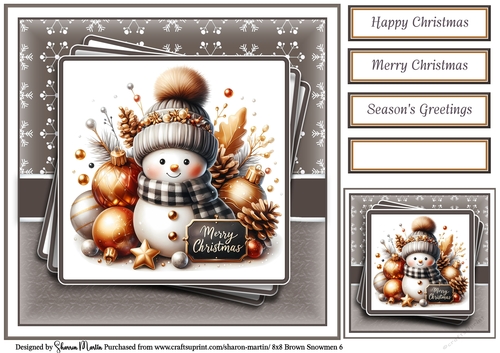 8x8 Black & Gold Snowmen 6 Card Front, Gift Tag and Sentiments 