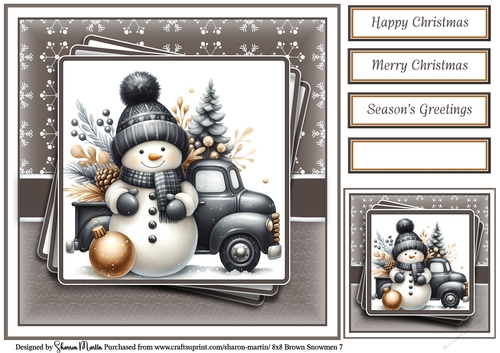8x8 Black & Gold Snowmen 7 Card Front, Gift Tag and Sentiments 