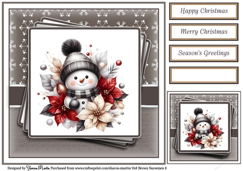 8x8 Black & Gold Snowmen 8 Card Front, Gift Tag and Sentiments 
