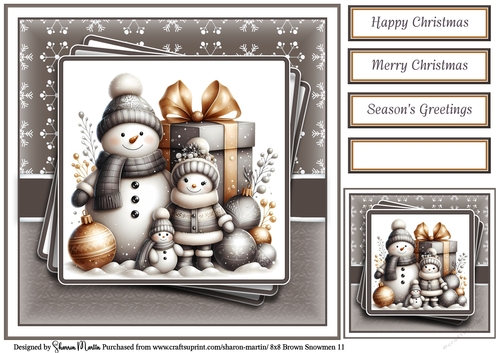 8x8 Black & Gold Snowmen 11 Card Front, Gift Tag and Sentiments 