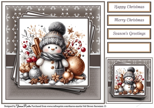 8x8 Black & Gold Snowmen 13 Card Front, Gift Tag and Sentiments 