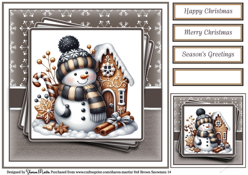 8x8 Black & Gold Snowmen 14 Card Front, Gift Tag and Sentiments 