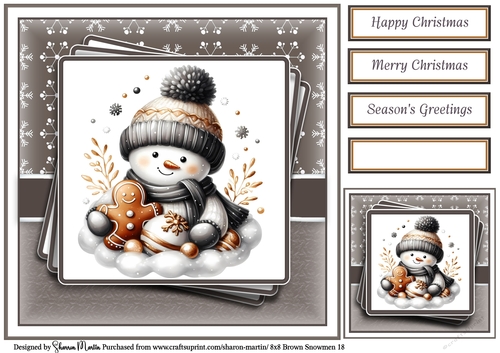 8x8 Black & Gold Snowmen 18 Card Front, Gift Tag and Sentiments 