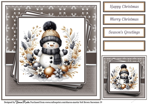 8x8 Black & Gold Snowmen 19 Card Front, Gift Tag and Sentiments 
