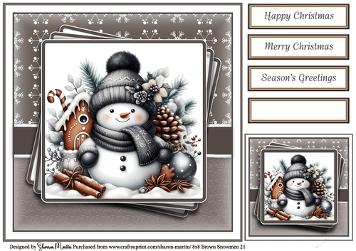 8x8 Black & Gold Snowmen 21 Card Front, Gift Tag and Sentiments 