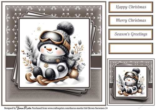 8x8 Black & Gold Snowmen 24 Card Front, Gift Tag and Sentiments 