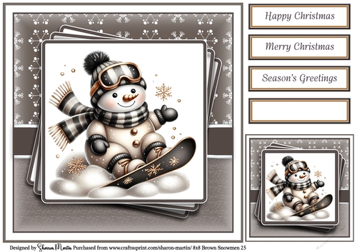8x8 Black & Gold Snowmen 25 Card Front, Gift Tag and Sentiments 