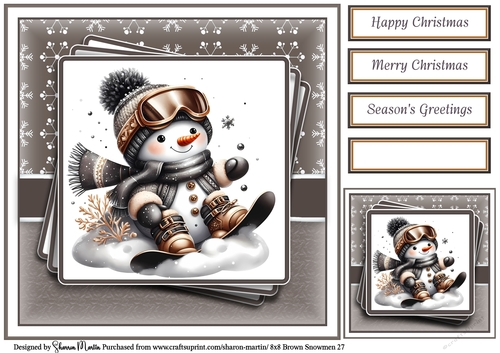 8x8 Black & Gold Snowmen 27 Card Front, Gift Tag and Sentiments 